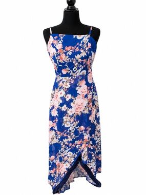 Lulus Navy Floral High Low Maxi Dress | Spaghetti Strap | Wedding Guest